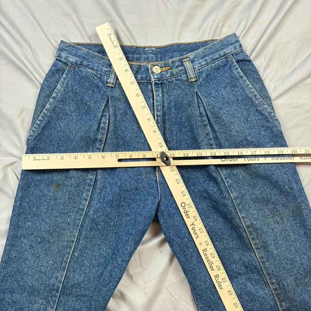 VTG Sasson Pleated Denim Trousers Women 28 x 28 Blue High Waist Tapered USA 80s